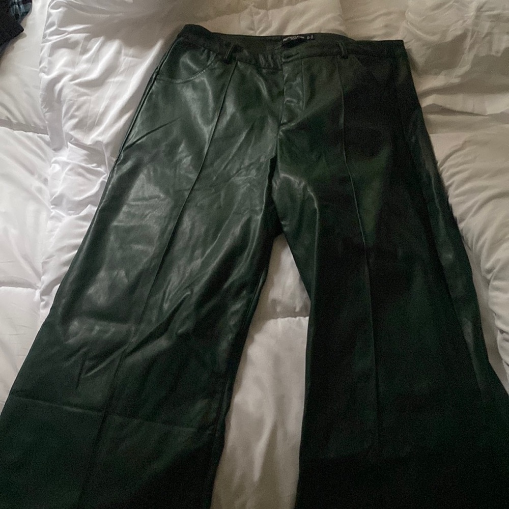 Green leather pants